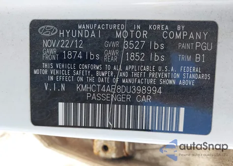 2013 Hyundai Accent Gls из США, поврежденный, VIN KMHCT4AE8DU398994